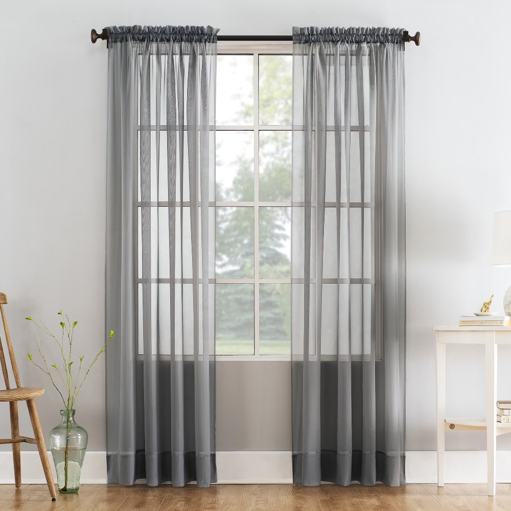 Curtain Sheer Voile - Voilage transparent à passe-tringe gris, panneau