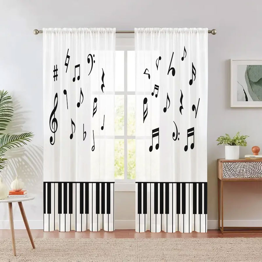 Curtain Sheer Voile - 2 rideaux transparents à impression numérique,